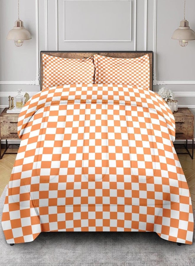 Nesphy Checkered Geometric Bright Orange Quilt Comforter Set Twin Size, Minimalist Trendy Bauhaus Checkerboard Grid Soft Bedding Sets Plaid Comforter with 1 Pillowcase for Kids Adults Bedroom Bed Decor - Image 1