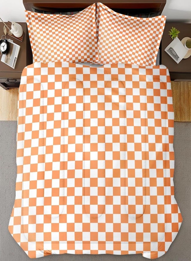 Nesphy Checkered Geometric Bright Orange Quilt Comforter Set Twin Size, Minimalist Trendy Bauhaus Checkerboard Grid Soft Bedding Sets Plaid Comforter with 1 Pillowcase for Kids Adults Bedroom Bed Decor - Image 5