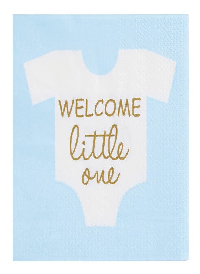 BLUE PANDA Baby Boy Shower Decorations - 5 x 5 In Light Blue & Gold Foil, 100 Pack Napkins - Welcome Little One Design Napkins for Baby Shower - Image 5