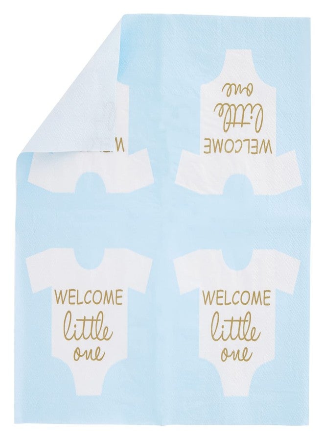BLUE PANDA Baby Boy Shower Decorations - 5 x 5 In Light Blue & Gold Foil, 100 Pack Napkins - Welcome Little One Design Napkins for Baby Shower - Image 4