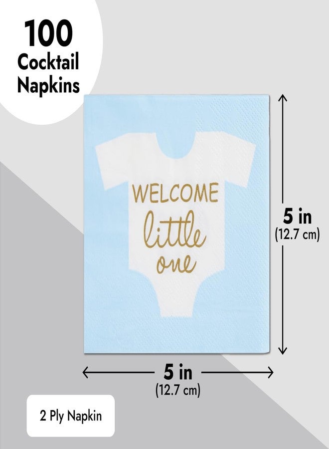 BLUE PANDA Baby Boy Shower Decorations - 5 x 5 In Light Blue & Gold Foil, 100 Pack Napkins - Welcome Little One Design Napkins for Baby Shower - Image 3