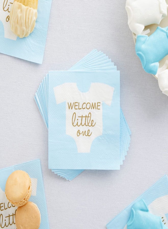 BLUE PANDA Baby Boy Shower Decorations - 5 x 5 In Light Blue & Gold Foil, 100 Pack Napkins - Welcome Little One Design Napkins for Baby Shower - Image 2