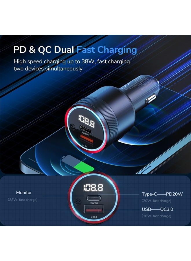Syncwire جهاز إرسال FM بلوتوث 5.1 للسيارة، شاحن سيارة سريع 38 واط PD & QC3.0، محول راديو FM بلوتوث لاسلكي، مشغل موسيقى بصوت جهير، مجموعة سيارة FM مع دعم المكالمات بدون استخدام اليدين وذاكرة USB - Image 4