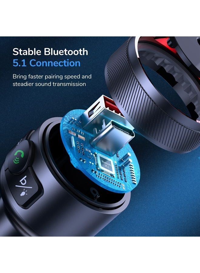 Syncwire جهاز إرسال FM بلوتوث 5.1 للسيارة، شاحن سيارة سريع 38 واط PD & QC3.0، محول راديو FM بلوتوث لاسلكي، مشغل موسيقى بصوت جهير، مجموعة سيارة FM مع دعم المكالمات بدون استخدام اليدين وذاكرة USB - Image 2