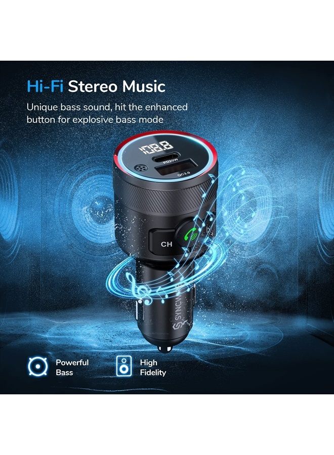 Syncwire جهاز إرسال FM بلوتوث 5.1 للسيارة، شاحن سيارة سريع 38 واط PD & QC3.0، محول راديو FM بلوتوث لاسلكي، مشغل موسيقى بصوت جهير، مجموعة سيارة FM مع دعم المكالمات بدون استخدام اليدين وذاكرة USB - Image 3