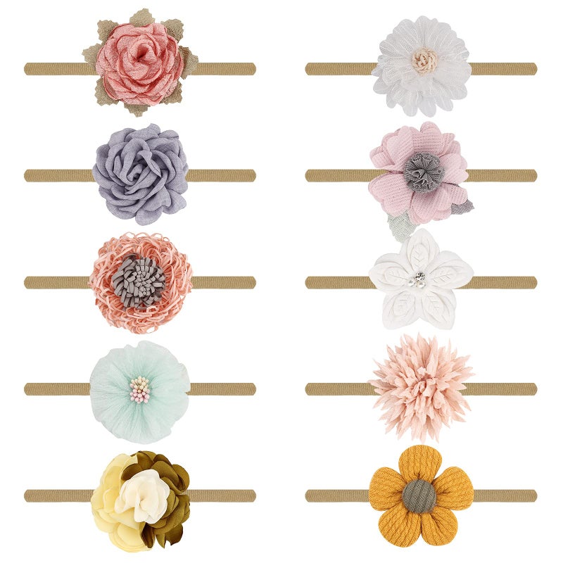 Chicco DRESHOW Baby Girl Headbands and Hair Bows Nylon Headbands 10 Pack of Hair Accessories for Newborn Infant Toddlers Kids - Image 1