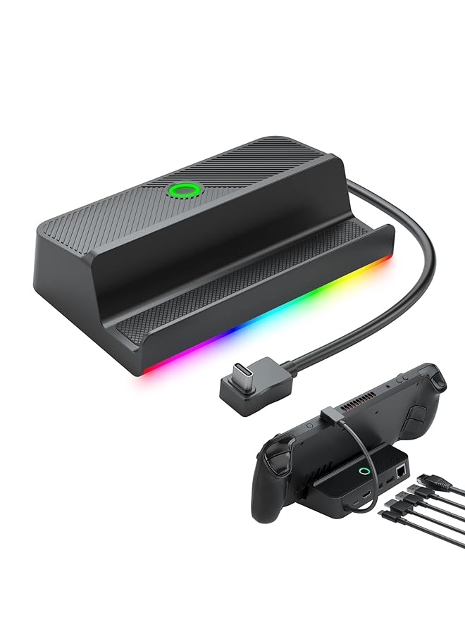 Excefore Docking Station For Steam Deck With Led Light 5 In 1 Steam Dock With Gigabit Ethernet Hdmi 2.0 4K 60Hz 2 Usb A 3.1 100W Full Speed Charging Port Dock For Steam Deck Accessories  - Image 1