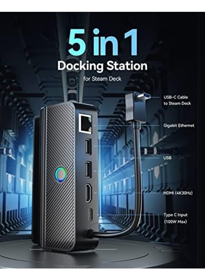 Excefore Docking Station For Steam Deck With Led Light 5 In 1 Steam Dock With Gigabit Ethernet Hdmi 2.0 4K 60Hz 2 Usb A 3.1 100W Full Speed Charging Port Dock For Steam Deck Accessories  - Image 2