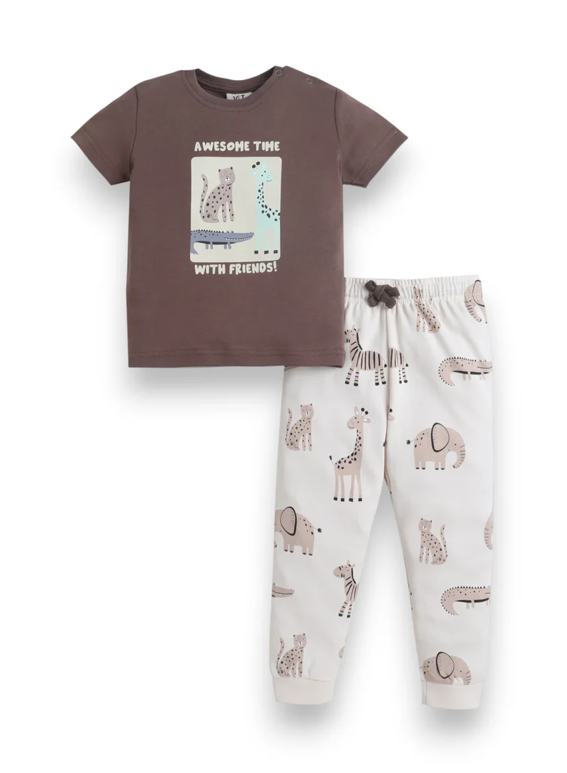 victor and jane Infant Boys Animal Graphic Cotton Pajama Set – T-Shirt & Pajama Pants Nightwear