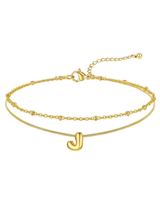 FOCALOOK Gold Letter J Anklet, Adjustable Double Initial Anklets Chain for Plus Size Ankle, Fashionable Everyday Jewelry for Women - Image 1