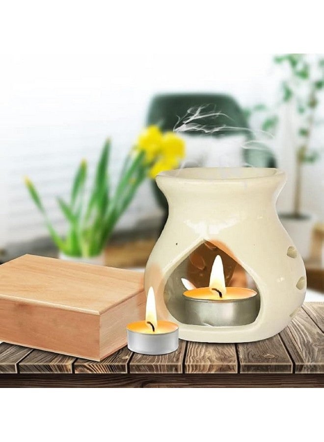 بيور سورس انديا مبخرة زيت سيراميك من Pure Source India مع موزع روائح (أبيض فاتح) - مجموعة من قطعتين - Image 2