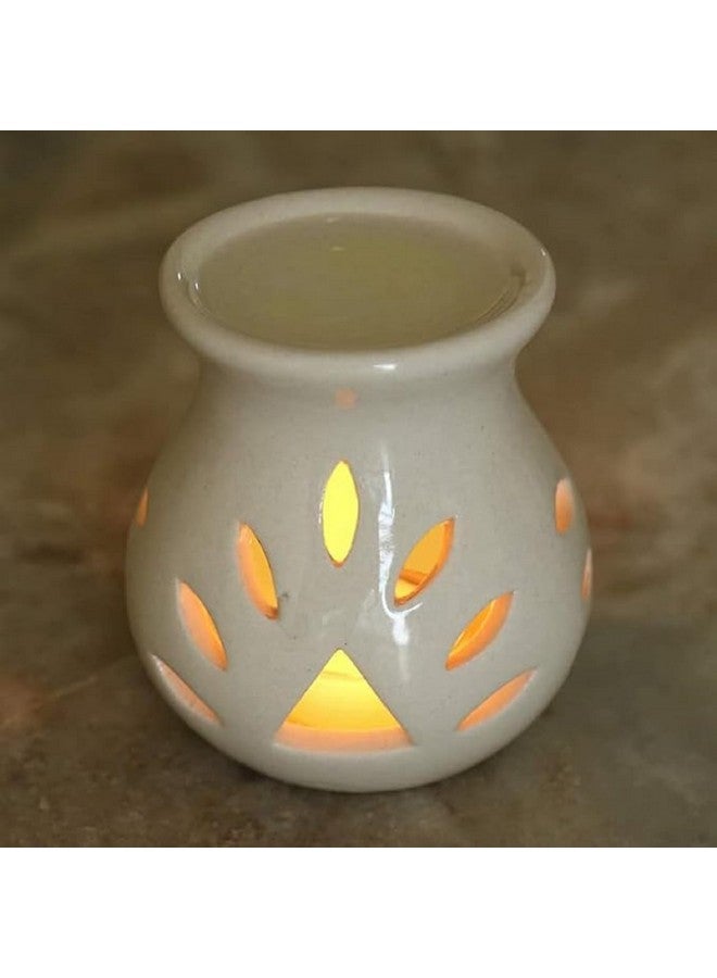 بيور سورس انديا مبخرة زيت سيراميك من Pure Source India مع موزع روائح (أبيض فاتح) - مجموعة من قطعتين - Image 5