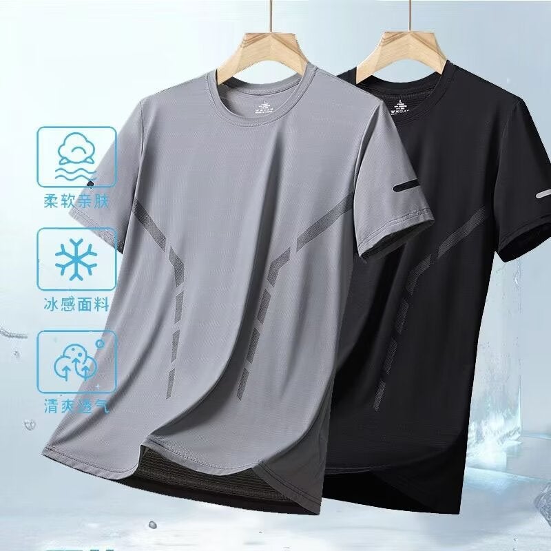 Thin Ice Silk Short-Sleeved Men'S T-Shirt Casual Breathable Men'S Quick-Drying Sports Round Neck Fashionable Youth Loose Ice T-Shirt - Image 1