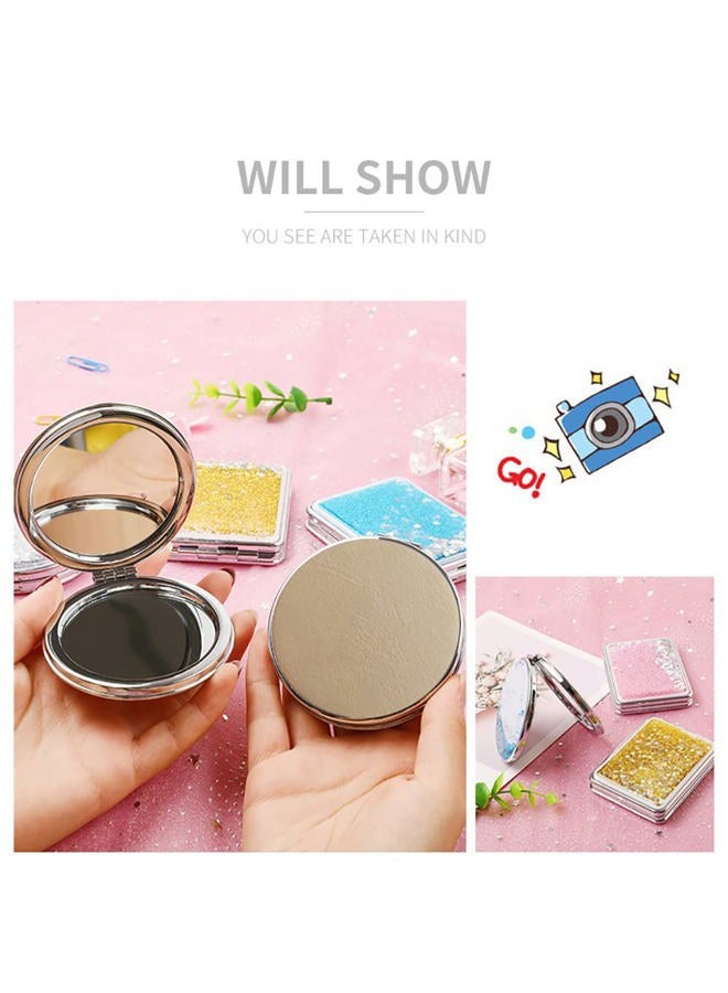 Creative Quicksand Makeup Mirror Double-Sided Portable Compact Glitter Foldable Fashion Hand Mirror Portable Travel Pocket Mirror (Round-Blue) - Image 2