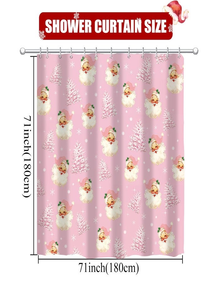 GAGEC Christmas Shower Curtain Pink Tree Santa Claus Bath Curtains Winter Xmas Holiday Farmhouse Home Indoor Bathroom Decorations 71 x 71 Inch - Image 4