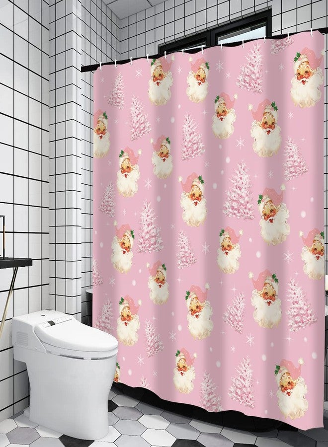 GAGEC Christmas Shower Curtain Pink Tree Santa Claus Bath Curtains Winter Xmas Holiday Farmhouse Home Indoor Bathroom Decorations 71 x 71 Inch - Image 2