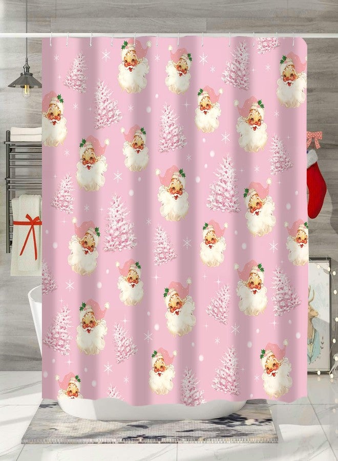 GAGEC Christmas Shower Curtain Pink Tree Santa Claus Bath Curtains Winter Xmas Holiday Farmhouse Home Indoor Bathroom Decorations 71 x 71 Inch - Image 1