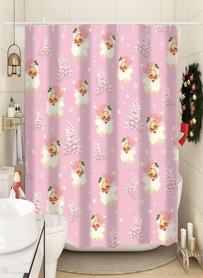 GAGEC Christmas Shower Curtain Pink Tree Santa Claus Bath Curtains Winter Xmas Holiday Farmhouse Home Indoor Bathroom Decorations 71 x 71 Inch - Image 3