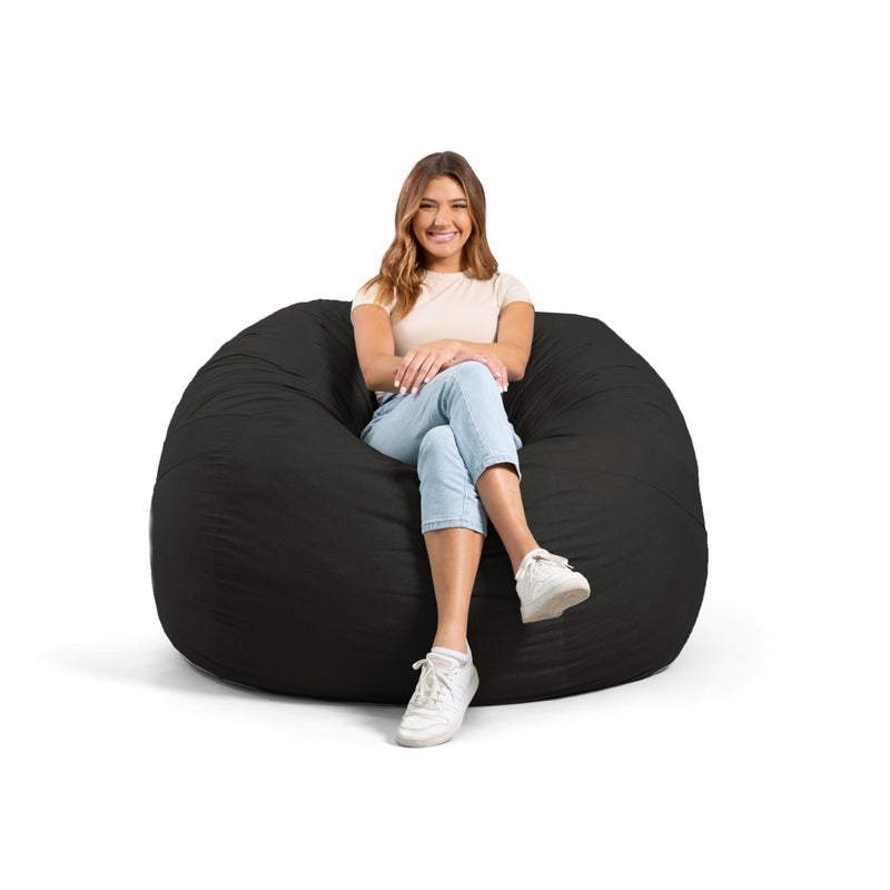 Big Joe Big Joe Fuf Large Foam Filled Bean Bag Chair with Removable Cover Black Lenox Durable Woven Polyester 4 feet Big 