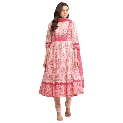 Biba Women Light Pink Cotton Fitted Kurta Set_46 - Image 1