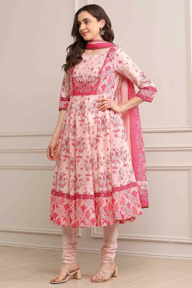 Biba Women Light Pink Cotton Fitted Kurta Set_46 - Image 2