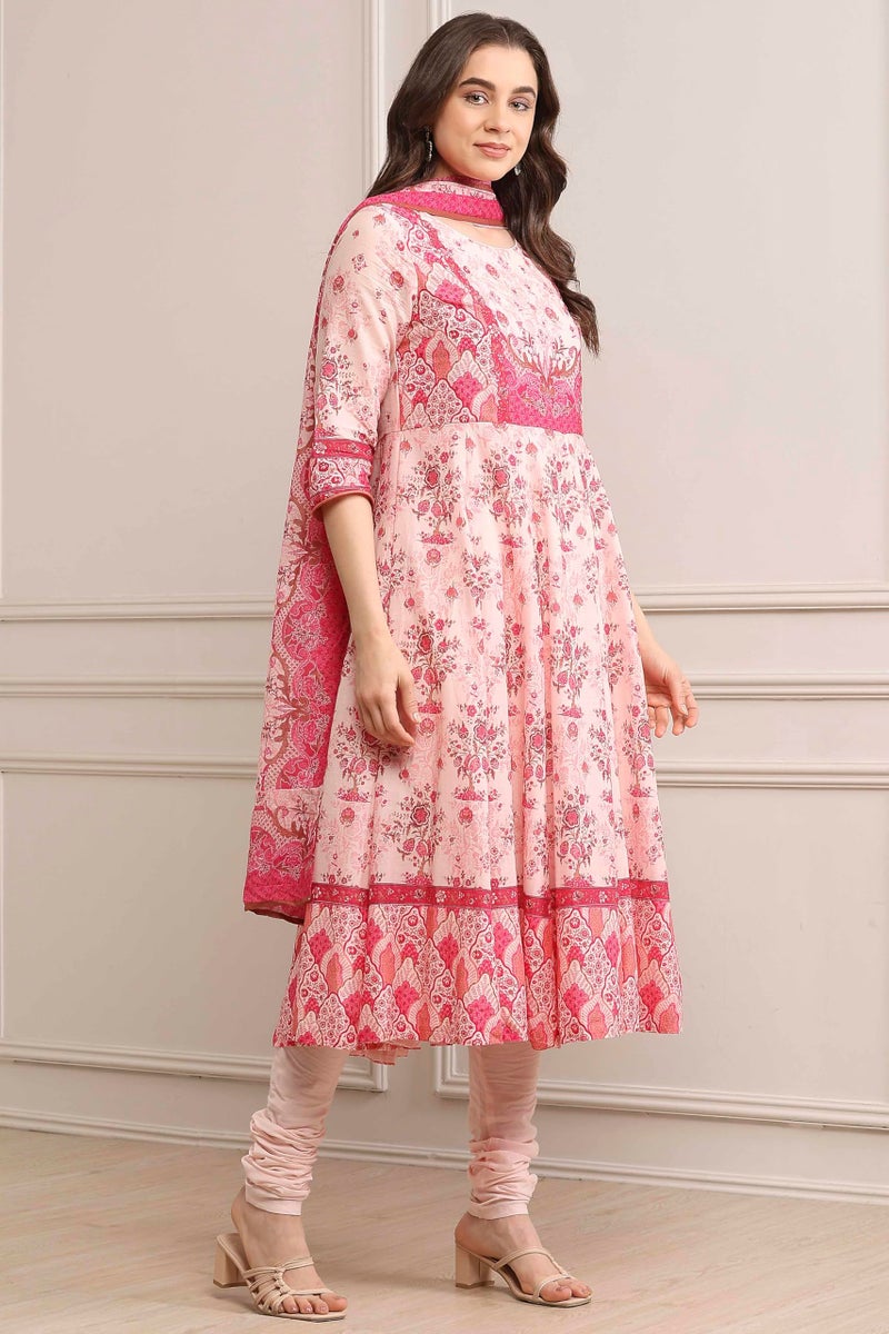 Biba Women Light Pink Cotton Fitted Kurta Set_46 - Image 4