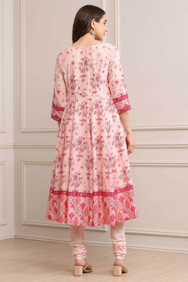 Biba Women Light Pink Cotton Fitted Kurta Set_46 - Image 3