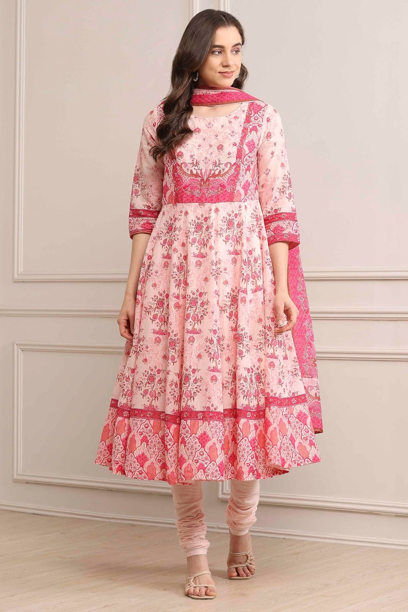 Biba Women Light Pink Cotton Fitted Kurta Set_46 - Image 5
