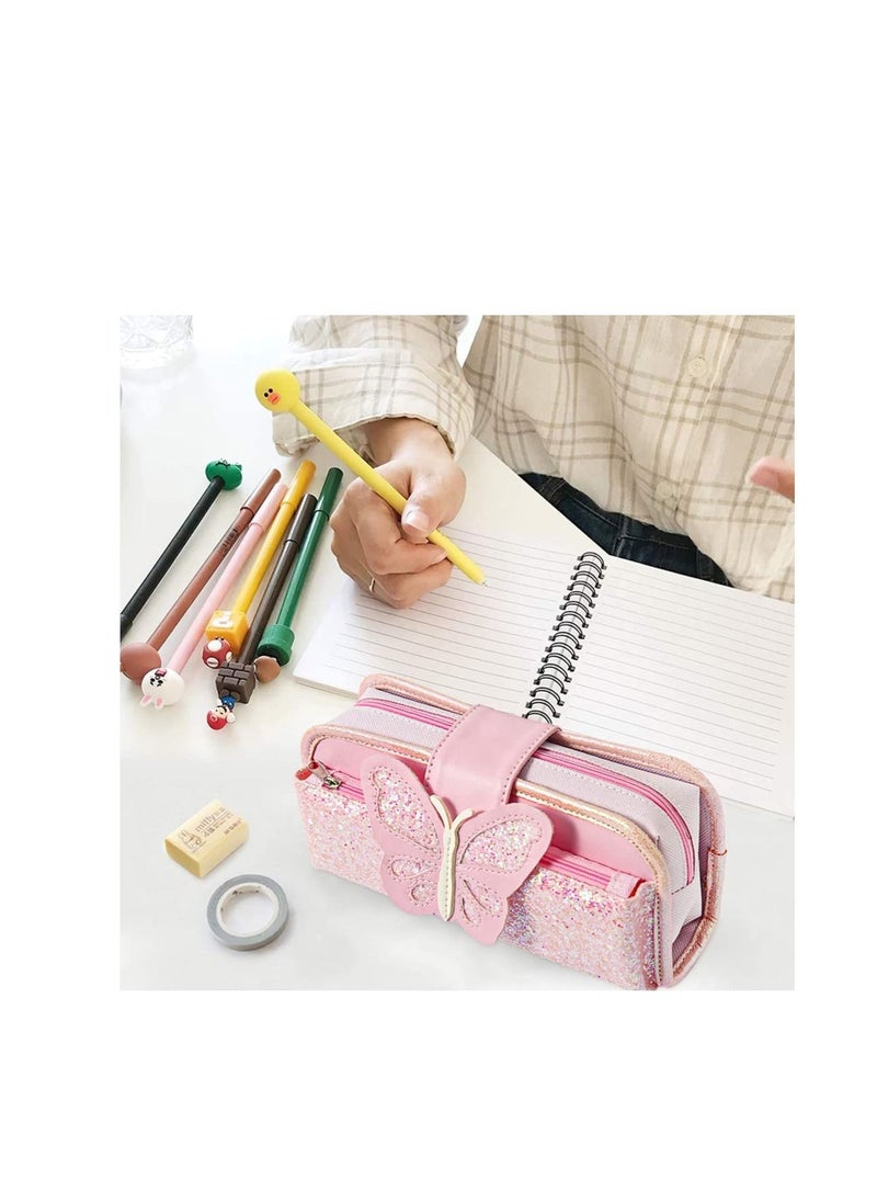 SYOSI - Big Capacity Pencil Case, Canvas Pen Pencil Pouch, Pink Pencil Case Reversible Sequin Pencil Case, Multi Use Stationery Storage Middle High School Organizer for Students Girls Teens Adults - Image 1