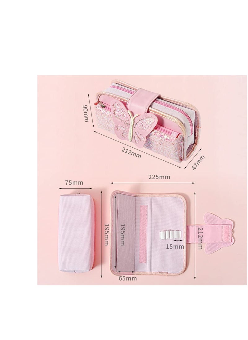 SYOSI - Big Capacity Pencil Case, Canvas Pen Pencil Pouch, Pink Pencil Case Reversible Sequin Pencil Case, Multi Use Stationery Storage Middle High School Organizer for Students Girls Teens Adults - Image 1