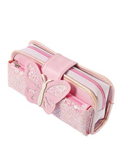Big Capacity Pencil Case, Canvas Pen Pencil Pouch, Pink Pencil Case Reversible Sequin Pencil Case, Multi Use Stationery Storage Middle High School Organizer for Students Girls Teens Adults
