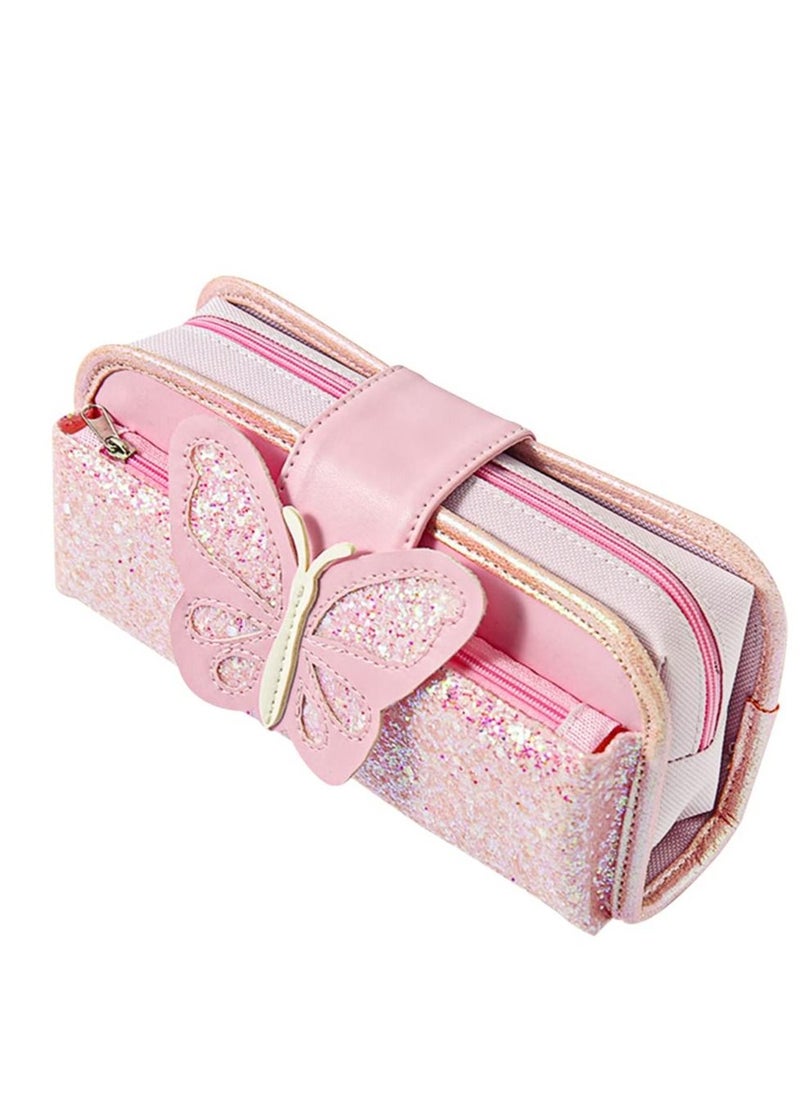 SYOSI - Big Capacity Pencil Case, Canvas Pen Pencil Pouch, Pink Pencil Case Reversible Sequin Pencil Case, Multi Use Stationery Storage Middle High School Organizer for Students Girls Teens Adults - Image 1