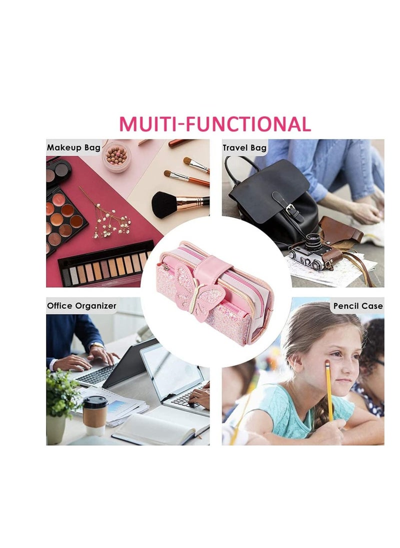 SYOSI - Big Capacity Pencil Case, Canvas Pen Pencil Pouch, Pink Pencil Case Reversible Sequin Pencil Case, Multi Use Stationery Storage Middle High School Organizer for Students Girls Teens Adults - Image 1