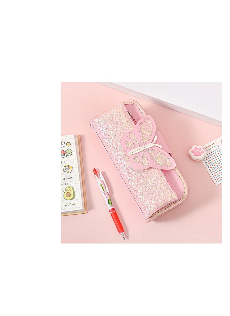 SYOSI - Big Capacity Pencil Case, Canvas Pen Pencil Pouch, Pink Pencil Case Reversible Sequin Pencil Case, Multi Use Stationery Storage Middle High School Organizer for Students Girls Teens Adults - Image 1