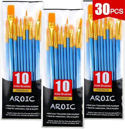 AROIC Paint Brush Set 3 Pack 30 Pcs Acrylic Paint Brushes Artist Paint Brushes for Oil Watercolor Acrylic Face Rock Painting