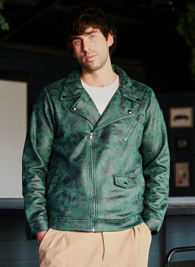 كامبوس سوترا جاكيت رجالي جلد سويدي بنقش ياقة مشقوقة وأكمام بأزرار وحافة مستقيمة بسحاب قماش منسوج للارتداء اليومي كاجوال أخضر زمردي