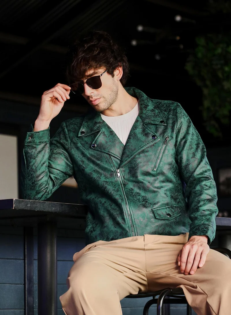 كامبوس سوترا جاكيت رجالي جلد سويدي بنقش ياقة مشقوقة وأكمام بأزرار وحافة مستقيمة بسحاب قماش منسوج للارتداء اليومي كاجوال أخضر زمردي