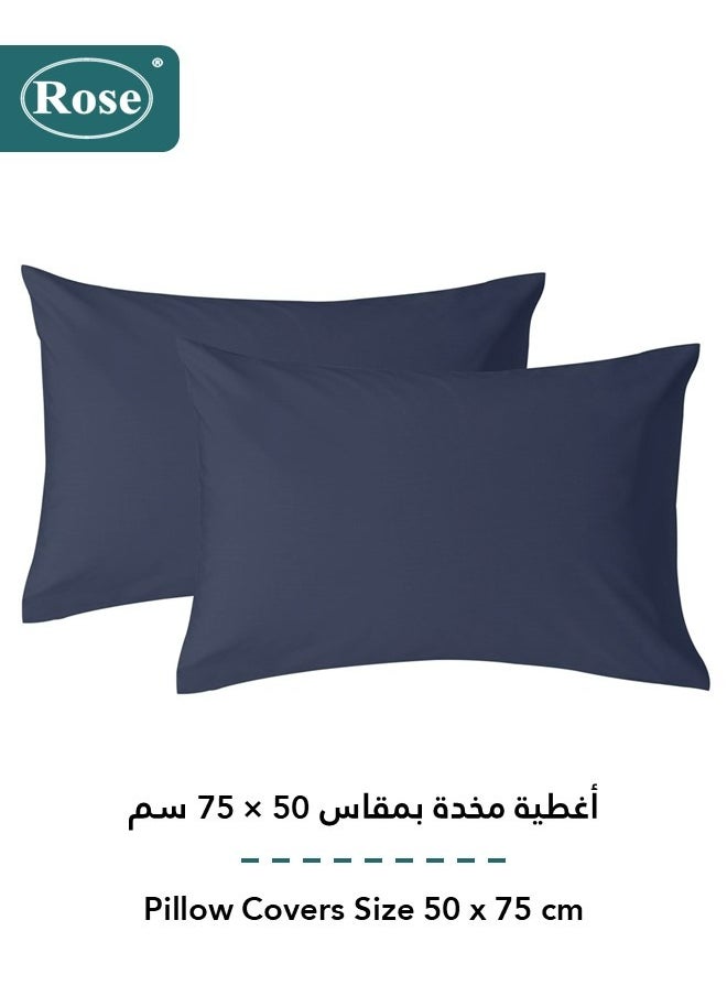 Rose Rose Luxurious Plain Fitted Sheet with Deep Pockets and Pillow Cases, Bed Sheet 3-Pieces Set, Soft & Cozy Microfiber Breathable and Cooling, King Size 200x200+38 cm, Dark Blue  - Image 4