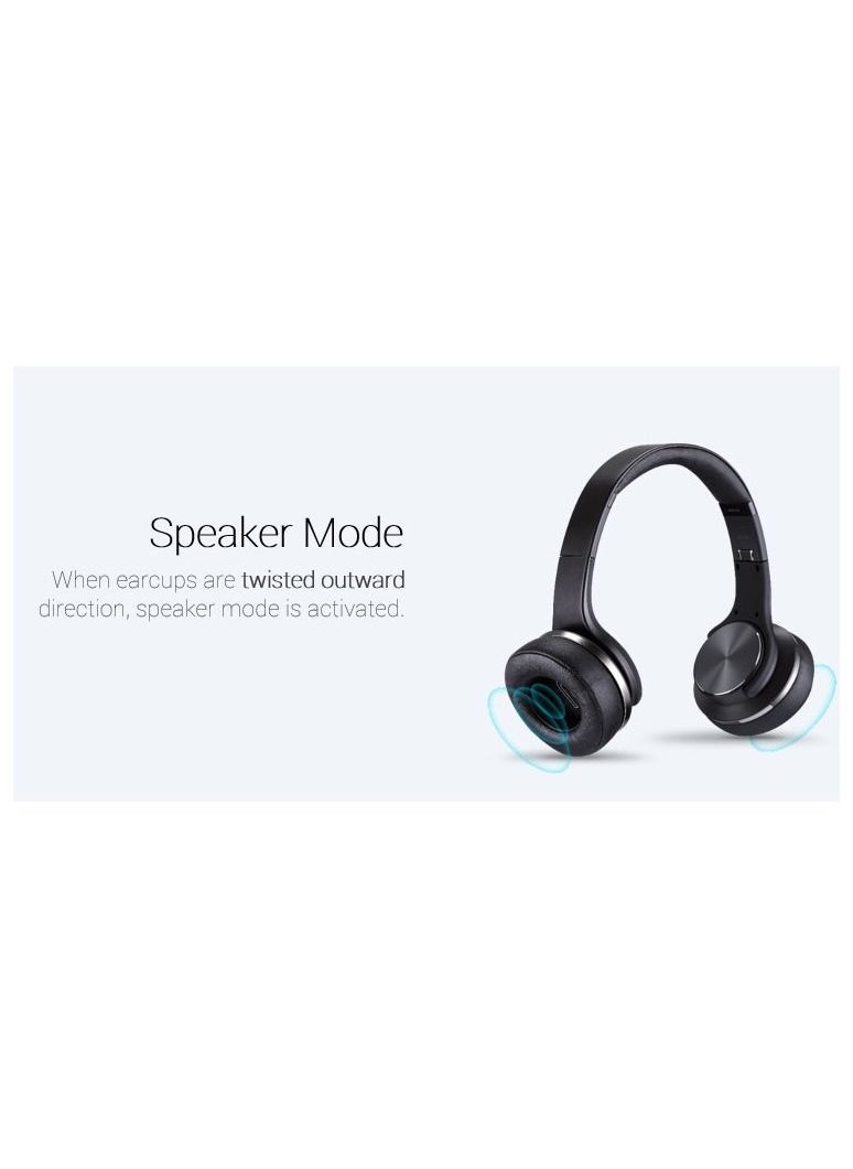 Wireless Bluetooth Headset with 2-in-1 Speaker Allows Taking Calls On The Go And Long Lasting Battery In An Elegant Design Over The Ear by Bastec Series 6- Black Color