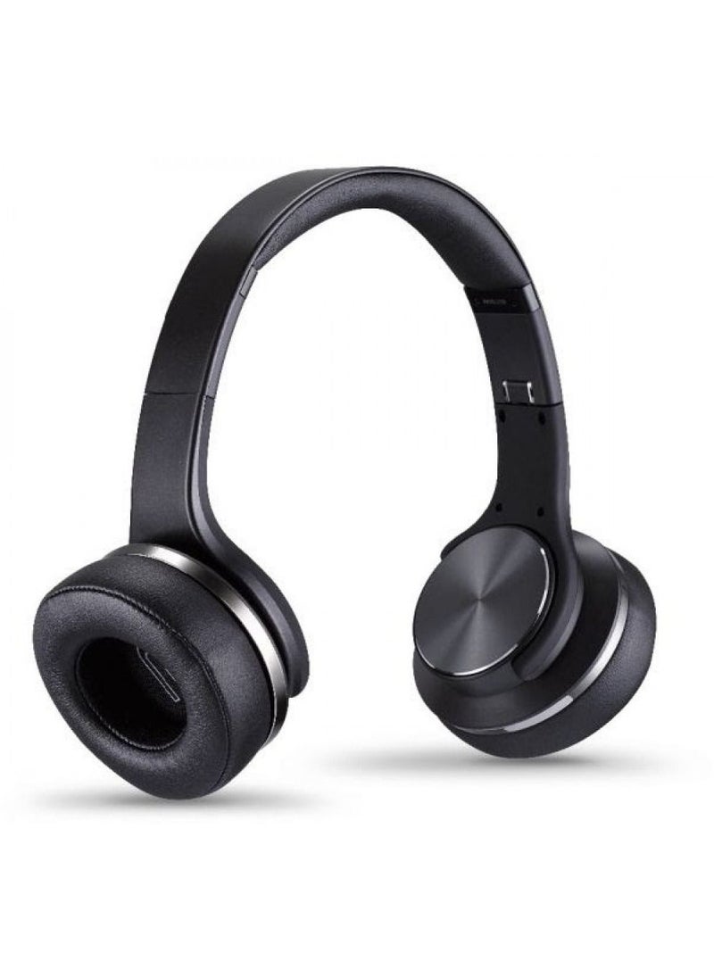 Wireless Bluetooth Headset with 2-in-1 Speaker Allows Taking Calls On The Go And Long Lasting Battery In An Elegant Design Over The Ear by Bastec Series 6- Black Color