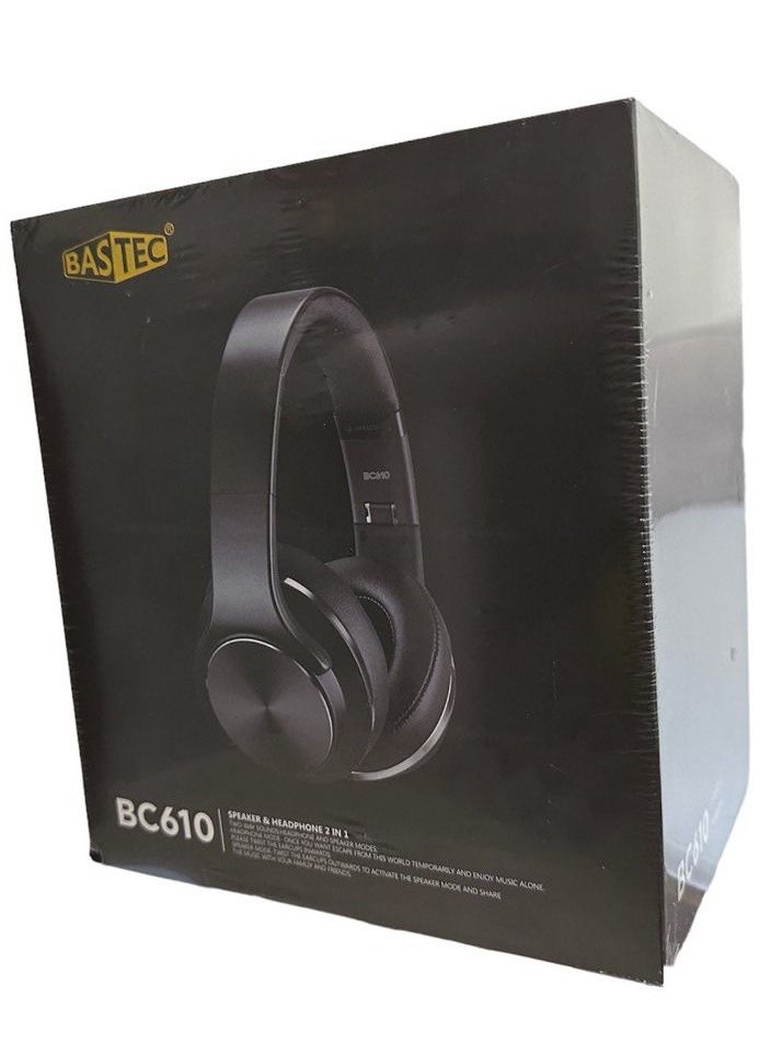 Wireless Bluetooth Headset with 2-in-1 Speaker Allows Taking Calls On The Go And Long Lasting Battery In An Elegant Design Over The Ear by Bastec Series 6- Black Color
