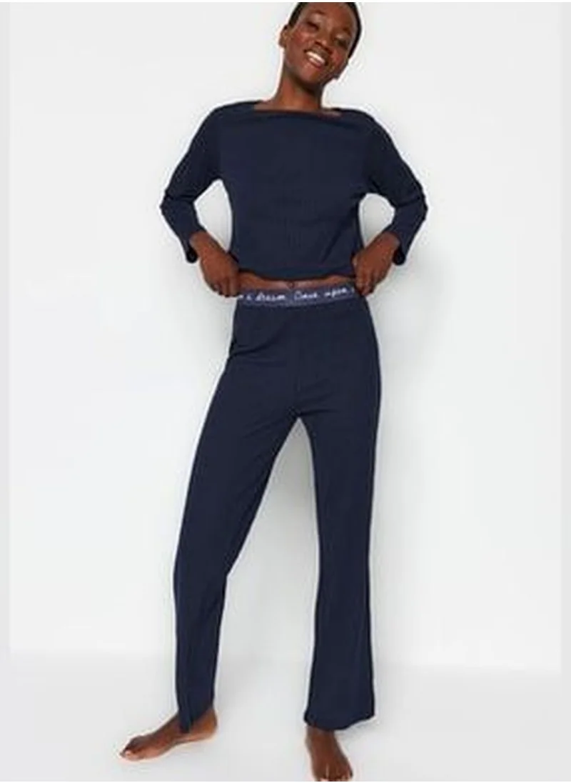 trendyol Navy Blue Elastic Detailed Knitted Ribbed Pajamas Set THMAW21PT0269