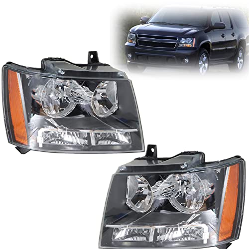 ANTUKO Halogen Headlight Assembly Headlights with Amber Corner Black Housing LH & RH Replacement for 2007 2008 2009 2010 2011 2012 2013 2014 Suburban/Tahoe/Avalanche - Image 1