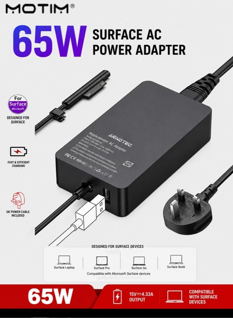 Motim Motim Surface Power Adapter Charger 15v 4a For Microsoft Surface Pro 9 8 7+ 7 6 5 4 3 65W