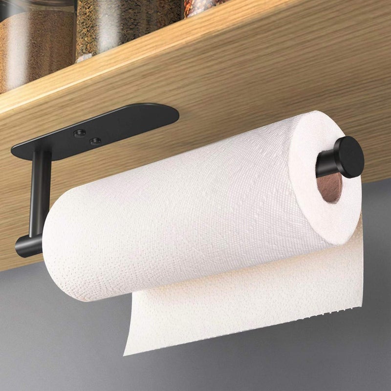 HUFEEOH Adhesive Paper Towel Holder Under Cabinet Wall Mount for Kitchen Paper Towel Stainless Steel Paper Towel Roll Rack for Bathroom Towel 13inch Black