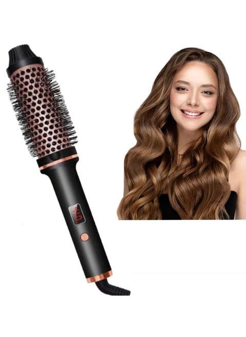Hair Brush Hair Styling Comb Thermal Brush 1.5 Inch Fast Heated Curling Brush Tourmaline Ionic LCD Display Temperature Adjustable Black