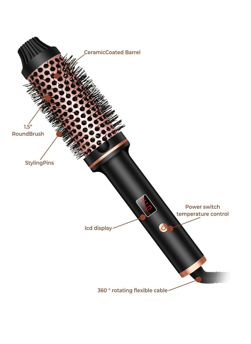 Hair Brush Hair Styling Comb Thermal Brush 1.5 Inch Fast Heated Curling Brush Tourmaline Ionic LCD Display Temperature Adjustable Black
