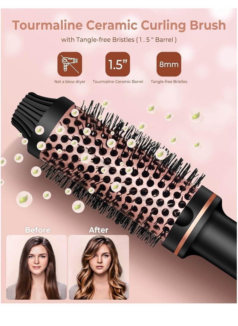 Hair Brush Hair Styling Comb Thermal Brush 1.5 Inch Fast Heated Curling Brush Tourmaline Ionic LCD Display Temperature Adjustable Black
