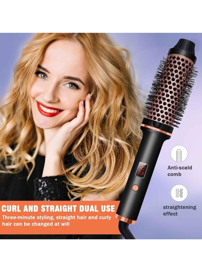 Hair Brush Hair Styling Comb Thermal Brush 1.5 Inch Fast Heated Curling Brush Tourmaline Ionic LCD Display Temperature Adjustable Black