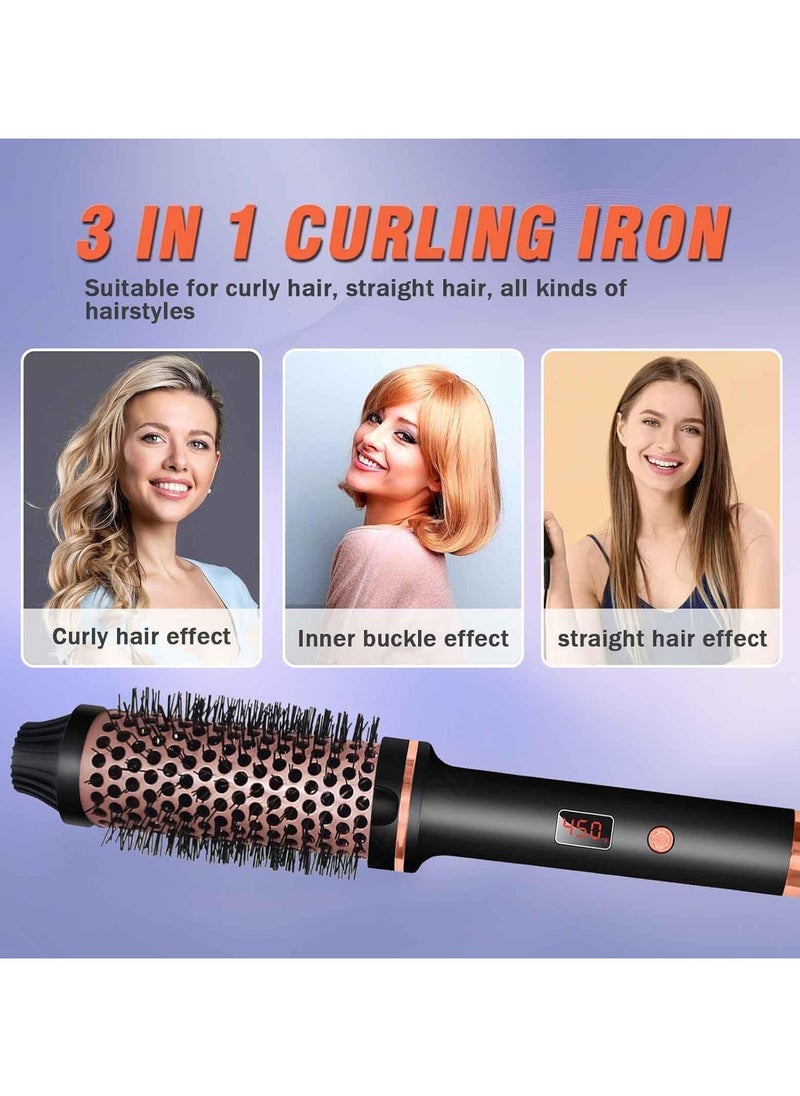 Hair Brush Hair Styling Comb Thermal Brush 1.5 Inch Fast Heated Curling Brush Tourmaline Ionic LCD Display Temperature Adjustable Black